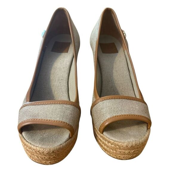 Tory Burch Majorca Linen Open Toe Wedge Heel Size 37 - Picture 3 of 11